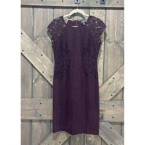 Adrianna Papell Dark Purple Lace Detail Cap Sleeve‎ Sheath Dress Size 8